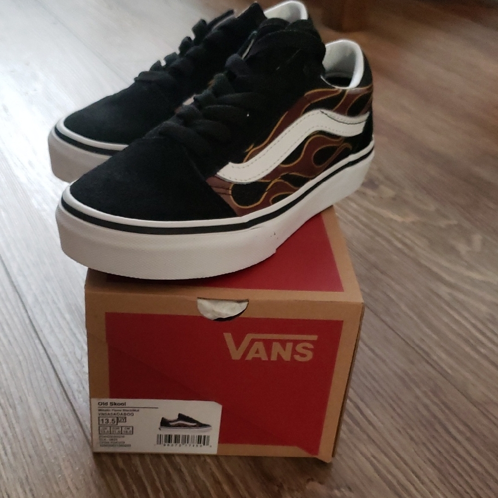 Vans Old Skool Black Shoes with Brown Flame Accent